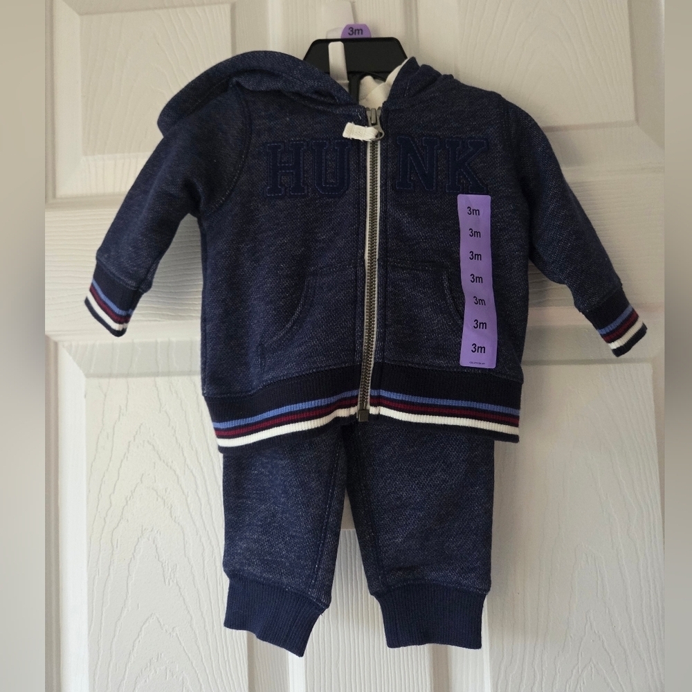 Carter's Baby 3 Month Set 3pc Hoodie, Pants, Bodysuit 'Hunk' Dog NWT Navy